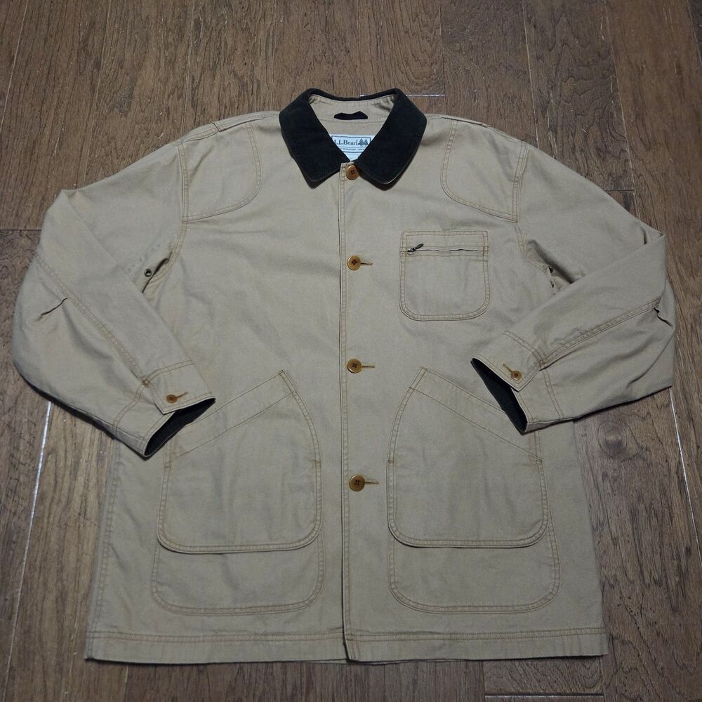 Vtg L.L. Bean Original Field Coat Flannel Lined Barn Jacket Mens XL Tan Corduroy